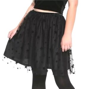 Hot Topic Black Velvet & Sheer Mesh Tulle Star Print Mini Skirt Mall Goth Y2K 3X